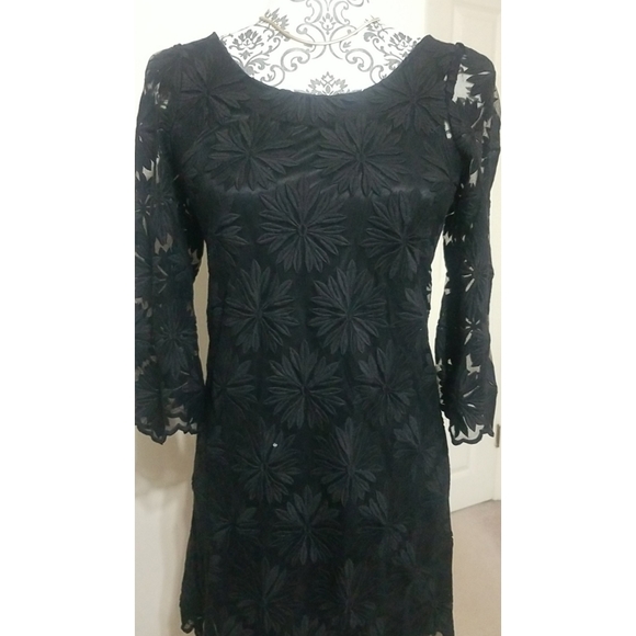 LOFT 82 one size, black with flower pattern dress - Picture 2 of 7